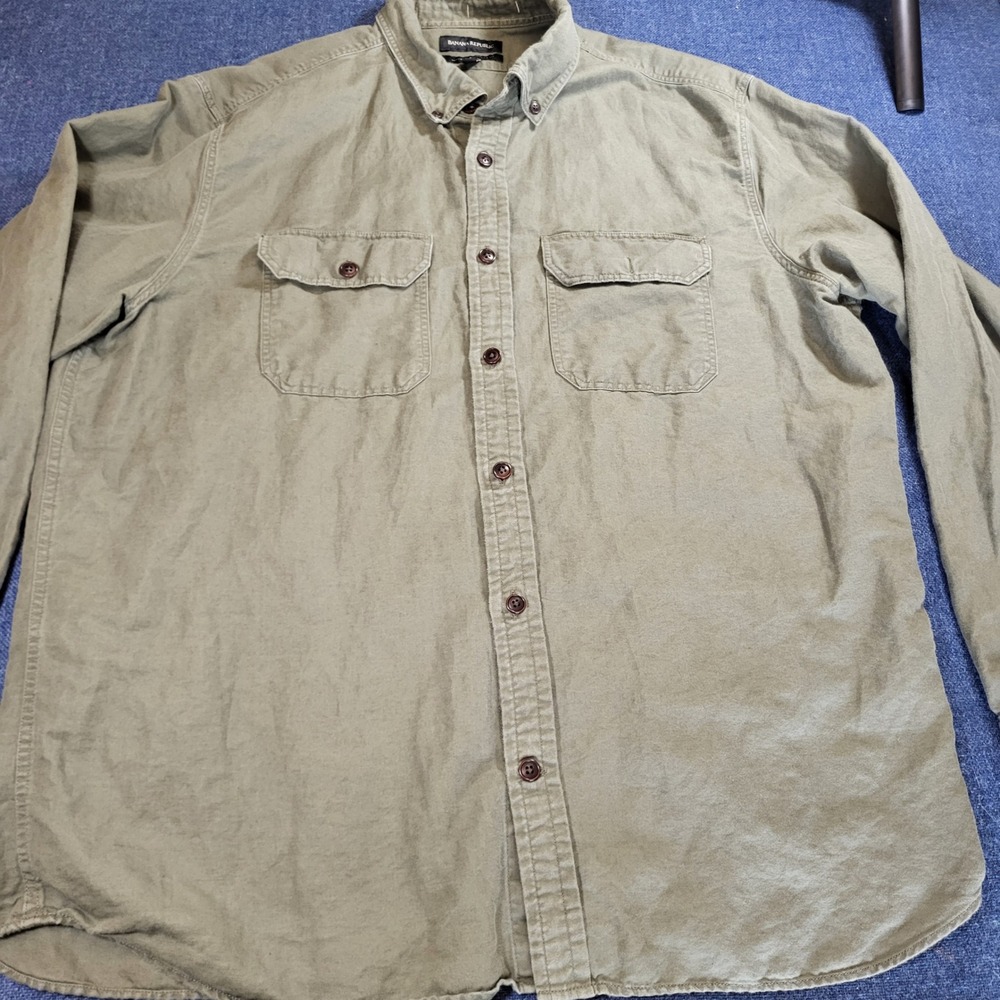 Banana Republic Men XL Tall Olive Green Linen Cotton Untucked Standard Fit Shirt